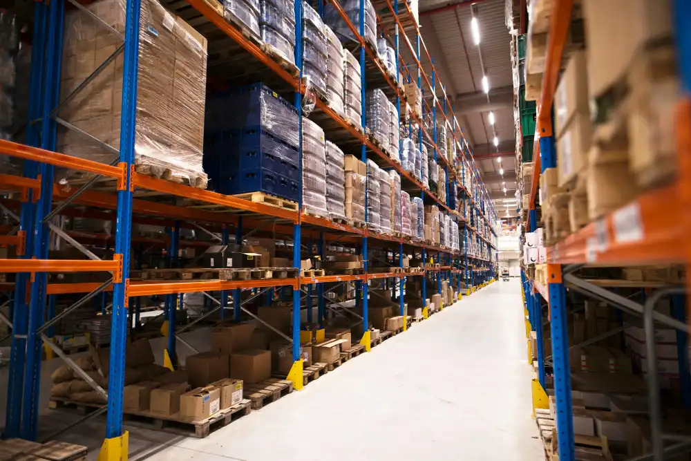 Almacén industrial con racks metálicos